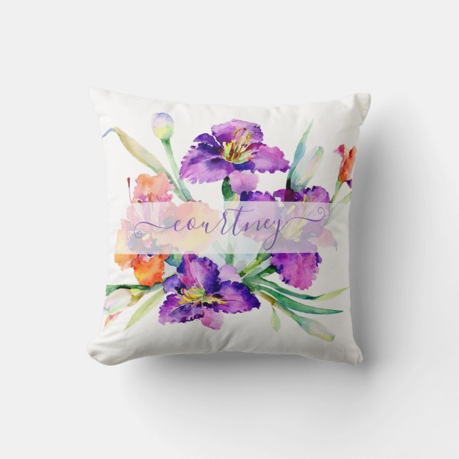 Coussin Aquarelle violette Iris personnalisée (Recto)