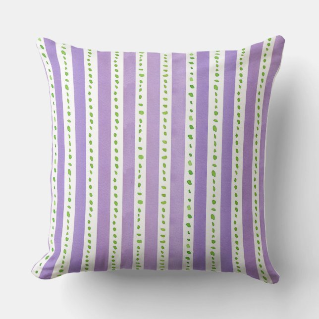 Coussin Aquarelle violette rayures Lime Green Dots (Recto)
