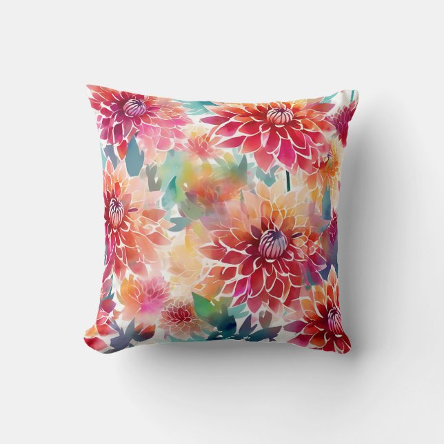 Coussin Aquarelle vive Dahlia (Recto)