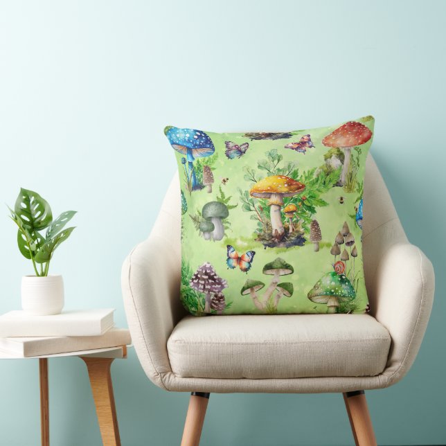 Coussin Aquarelle Whimsical Mushroom Garden (Chaise)