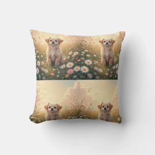 Coussin Aquarelle Yorkshire Terrier dans un champ de fleur