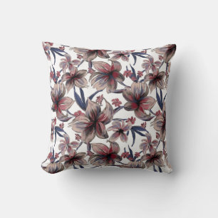 Coussin Aquarelles Crimson Floral sur blanc