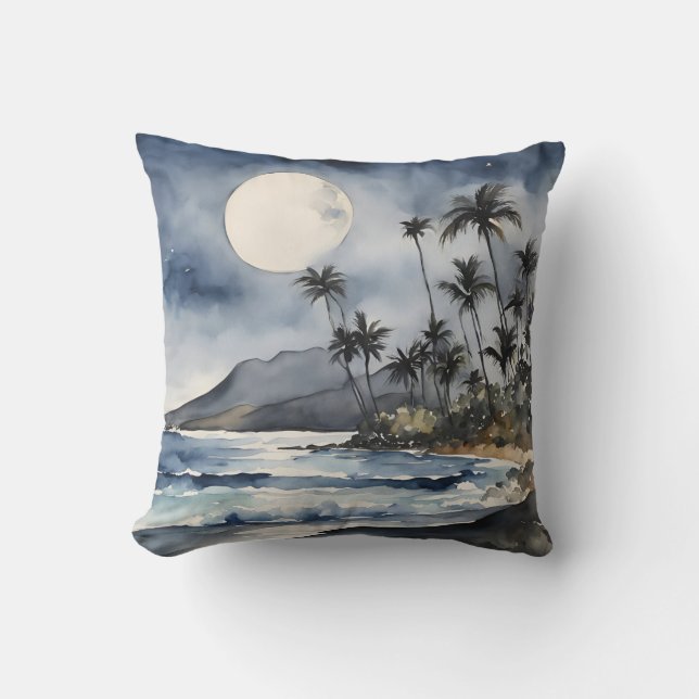 Coussin Aquarelles de nuit de plage tropicale Sky Moon (Recto)