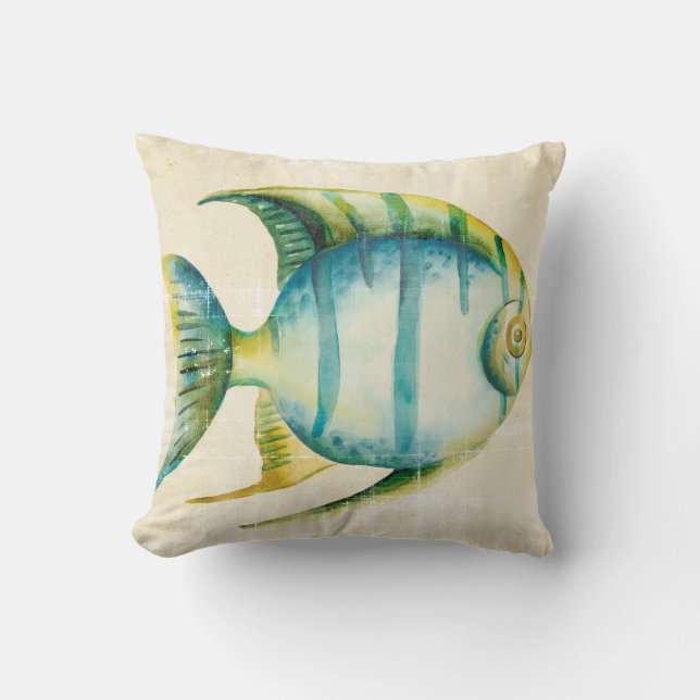 Coussin Aquarium bleu et jaune Poisson (Recto)