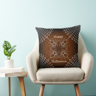Coussin Araignées Halloween Spiderweb noir orange blanc
