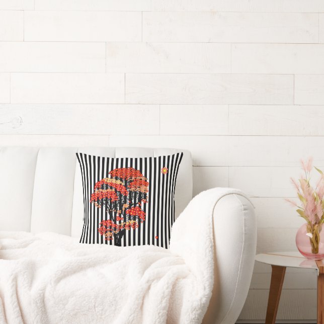 Coussin Arbre à feuillage d'automne Noir et blanc Bandes v (Canapé)