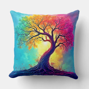 Coussin Arbre Arc-en-Ciel : Racines de l'Espoir Infini Art