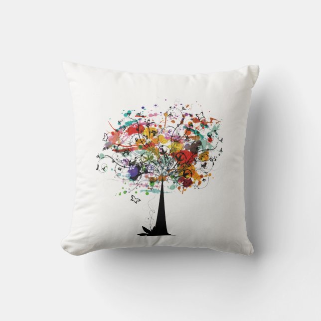 Coussin Arbre coloré n butterfly.png d'aquarelle (Recto)