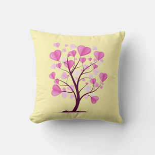 Coussin Arbre d'amour Arbre de coeur Pastel rose Aquarelle