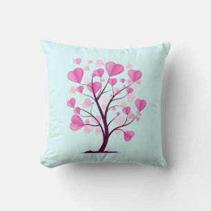 Coussin Arbre d'amour Arbre de coeur Pastel rose Aquarelle