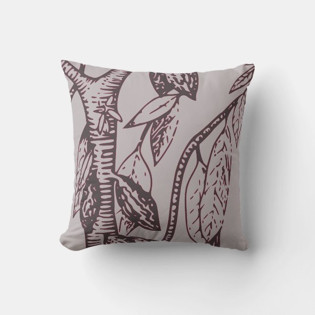 Coussin Arbre de cacao gris et bordeaux (Recto)