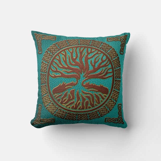 Coussin Arbre de la vie - Yggdrasil - cuir de relief de (Recto)