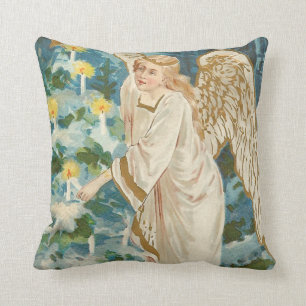 Coussin Arbre de Noël à bougies illuminé par un ange