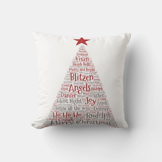 Coussin Arbre de Noël Art Word avec étoile rouge (Recto)