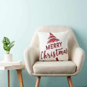 Coussin Arbre de Noël avec texte "Joyeux Noël" en creux su