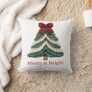 Coussin Arbre de Noël Broderie Fausse en Fil Merry Bright