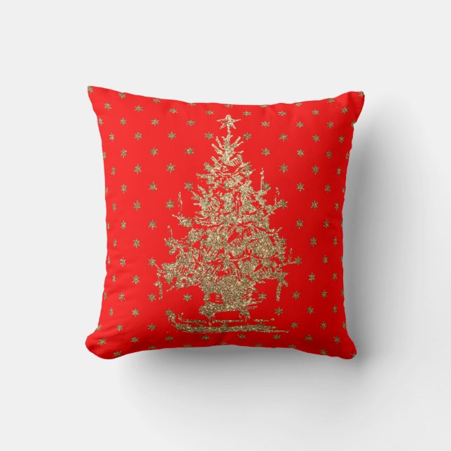 Coussin Arbre de Noël de la parties scintillant rouge (Recto)