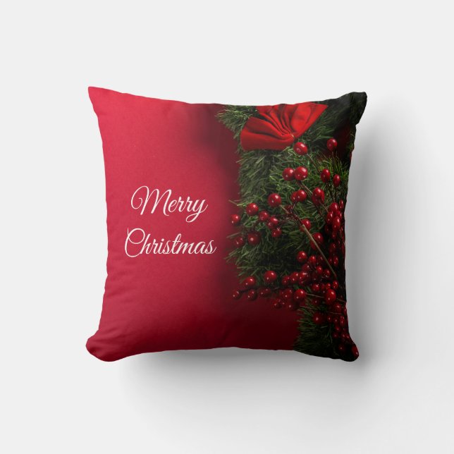 Coussin Arbre De Noël Et Baies Rouges (Recto)