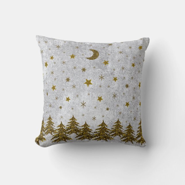 Coussin Arbre de Noël étincelant, étoiles sur papier abstr (Recto)