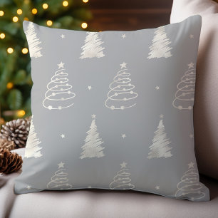 Coussin Arbre de Noël Fantaisie Gris Platine Motif de Fête