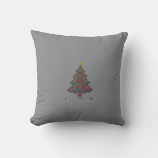 Coussin Arbre de Noël Mandala Artistique Joie Harmonie Gri