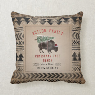 Coussin Arbre de Noël Ranch Père Noël Bison Buffalo Burlap