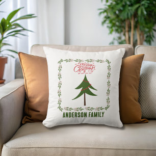 Coussin Arbre de Noël Rétro Vintage et Couronne Minimalist