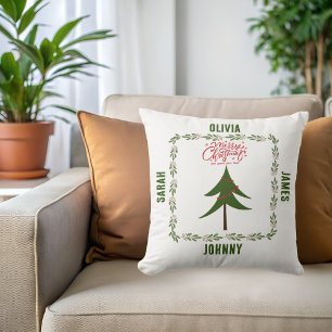 Coussin Arbre de Noël Rétro Vintage & Nom de Famille sur u