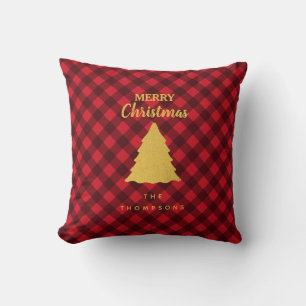 Coussin Arbre de Noël Rouge et Noir Buffalo Plaid