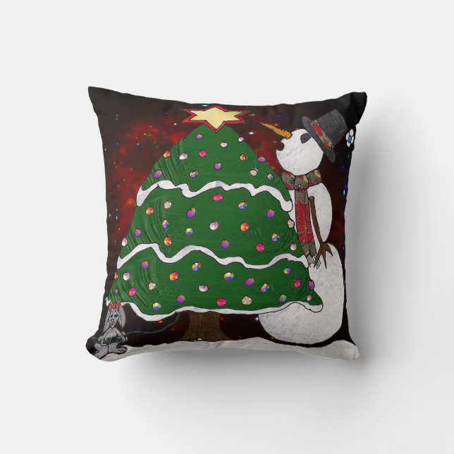 Coussin Arbre de Noël Snowman Surprise Art Imprimer (Recto)