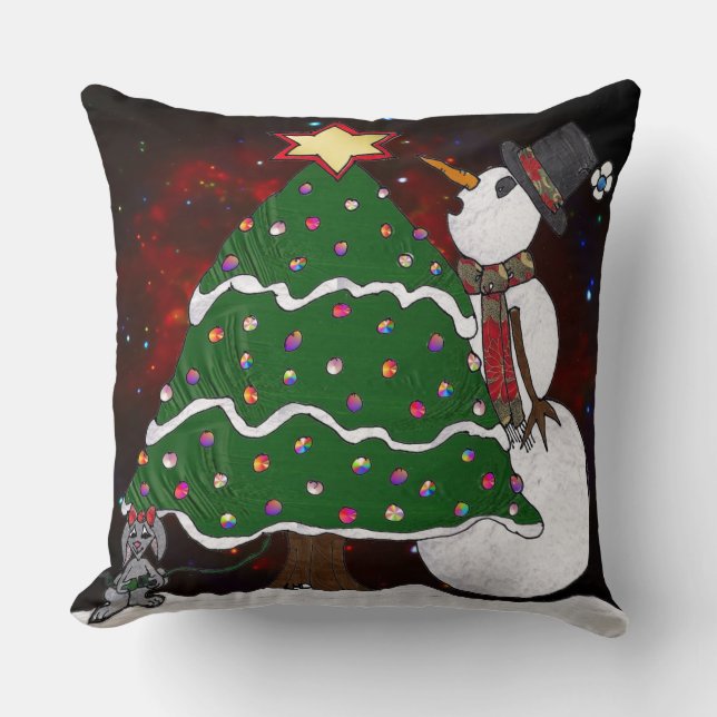Coussin Arbre de Noël Snowman Surprise Art Imprimer (Recto)