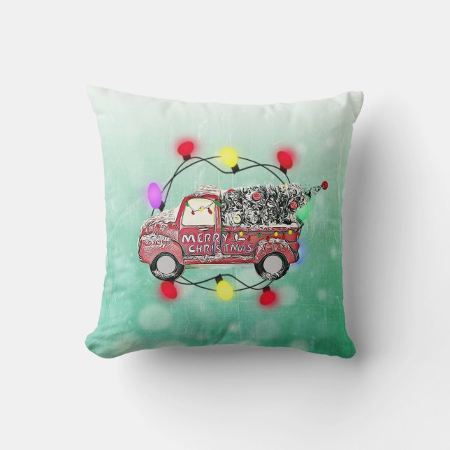 Coussin Arbre de Noël vert et rouge à l'arrière du camion (Recto)