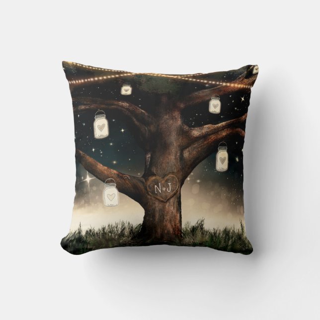 Coussin Arbre de nuit rustique avec lumières et jarres de  (Recto)