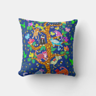 Coussin Arbre de vie avec chats et oiseaux