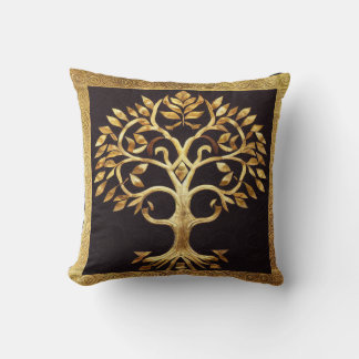 Coussin Arbre de Vie d'or par kedoki Ancien Rustique