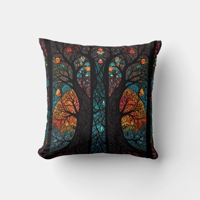Coussin Arbre de vie effet de vitrail en mosaïque (Recto)