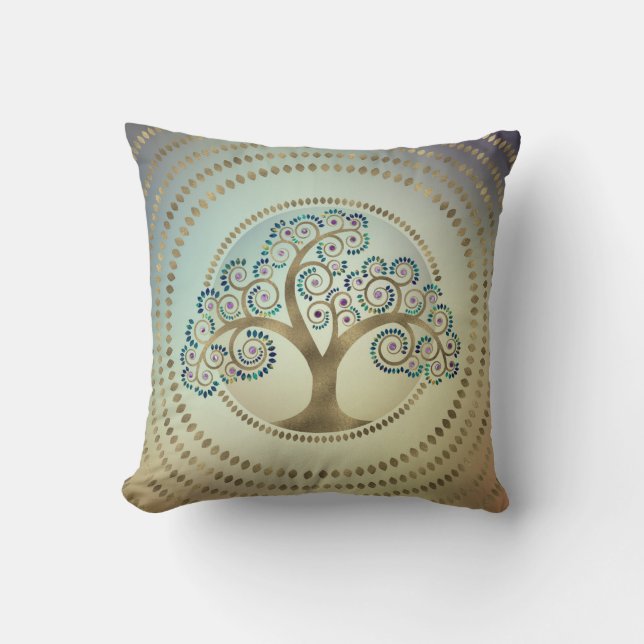 Coussin Arbre de vie Spiral doré et marbre (Recto)