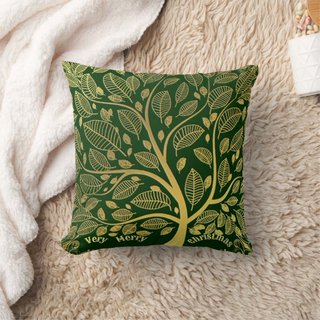Coussin Arbre Doré De Vie Verdure Feuillage Vert Élégant (Couverture)