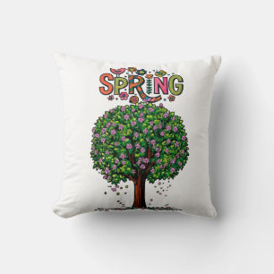 Coussin Arbre graphique à floraison printanière artistique