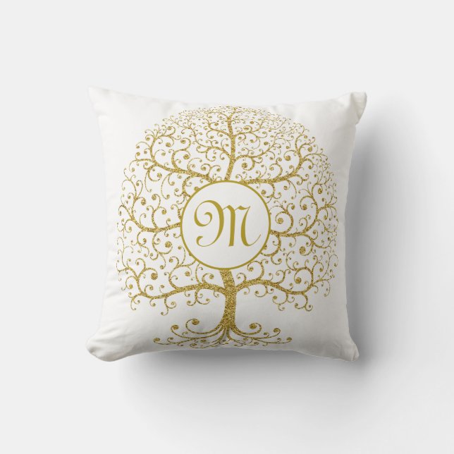 Coussin Arbre moderne de vie Monogramme Or (Recto)