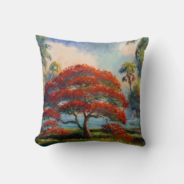 Coussin Arbre royal de Poinciana par Mazz (Recto)