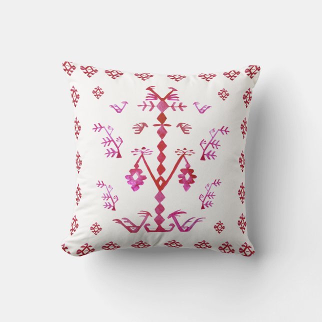 Coussin Arbre tribal rouge de la vie Motif d'aquarelle (Recto)