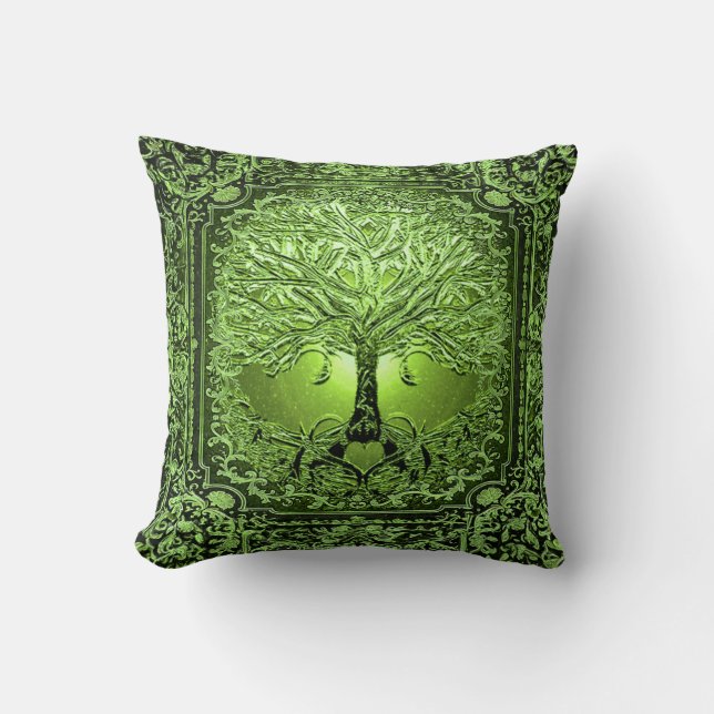 Coussin Arbre vert de vie Ancien Rustique (Recto)