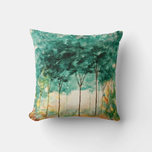 Coussin Arbres abstraits d'art de paysage peignant le (Recto)