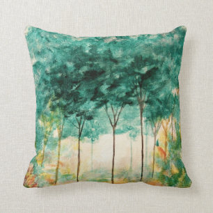 Coussin Arbres abstraits d'art de paysage peignant le