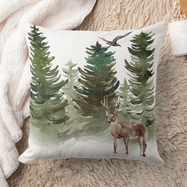 Coussin Arbres avec cerf et oiseau (Couverture)