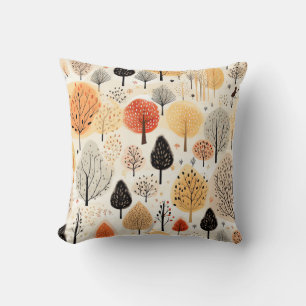 Coussin Arbres d'automne boho dessinés à la main minimal c