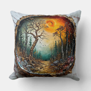 Coussin Arbres de forêt coucher de soleil