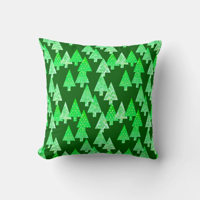 Coussin Arbres de Noël à fleurs modernes - vert de pin (Recto)