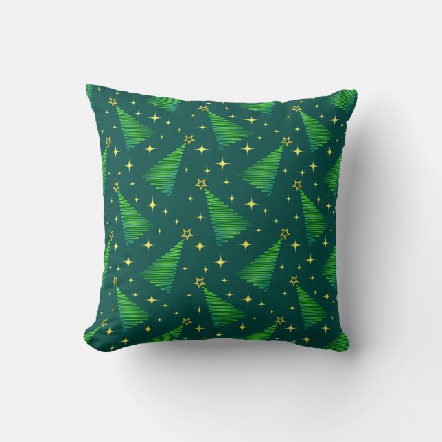 Coussin Arbres de Noël aux étoiles d'or (Recto)